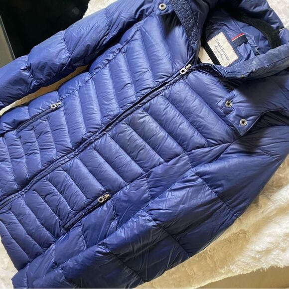 Tommy Hilfiger Women's Duck Down Puffer Coat Size XS Blue Packable Hooded Jacket - Picture 2 of 11